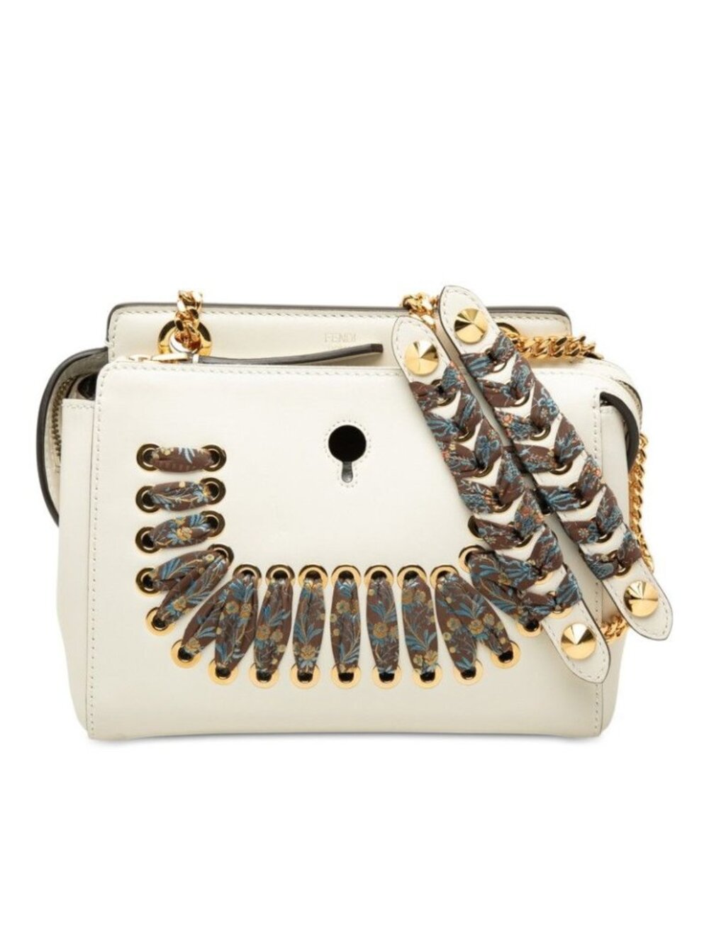 Fendi Com Click Chain Shoulder Bag White Leather